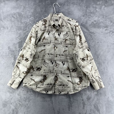 Vintage Crossings Shirt Mens Large Multicolor All Over Print Button Up Fishing