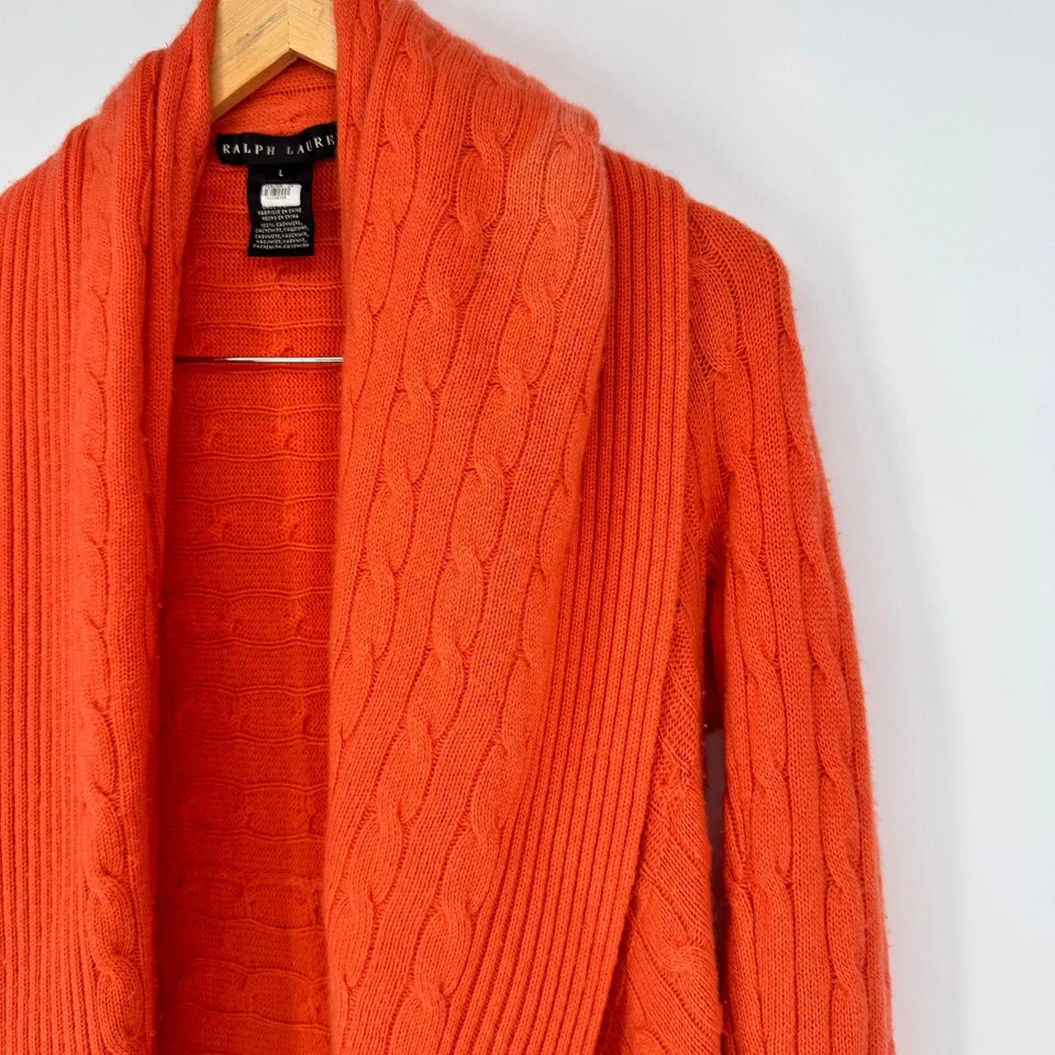 Cárdigan Ralph Lauren Etiqueta Negra 100% Cachemira Cuello Chal Naranja Talla L Foto 3 de 4