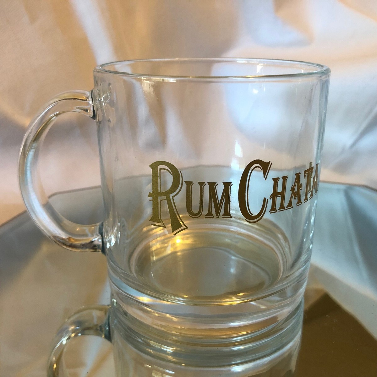 Extra Large RUM Chata Gold & Clear Glass Coffee Mug - 18 oz
