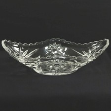 Anchor Hocking Starburst Cut Glass Gravy Boat Saw Tooth Relish Dish Candy Bowl