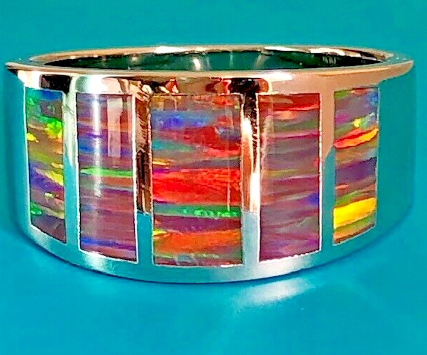 HANDSOME Heavy Rock Red Black Fire Opal Men's ring VIDEO sterling 14 925 z+++ image 2