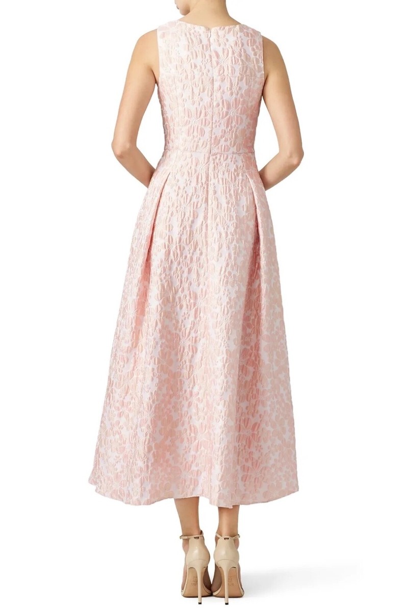 Shoshanna Coraline Sleeveless Dress High Low Pink with Gold Threads  Size