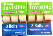 BAZIC 3/4" X 250" Clear Tape with Matte Finish (3/Pack) - LOT of 2 (6 Total)