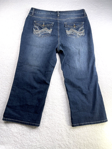 Roz & Ali Jeans Womens 16 Blue Stretch Denim Capri Dark Wash 23" Inseam - Picture 2 of 6