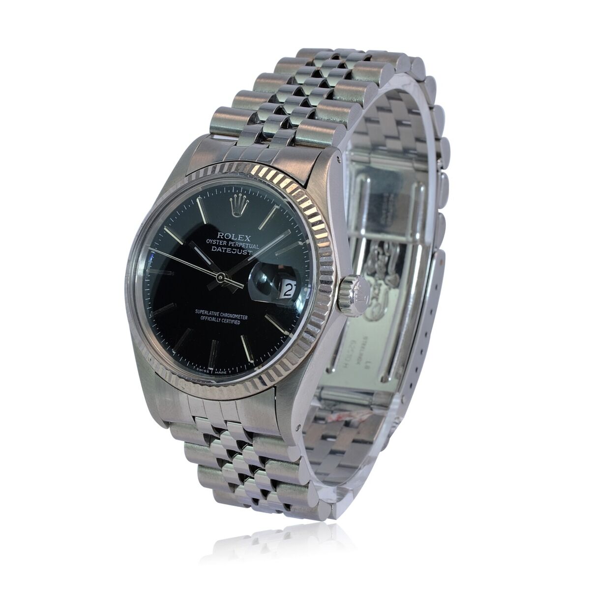 ROLEX DATEJUST MEN BLACK INDEX DIAL 18KW FLUTED STEEL ROLEX DATEJUST MEN BLACK INDEX DIAL 18KW FLUTED STEEL