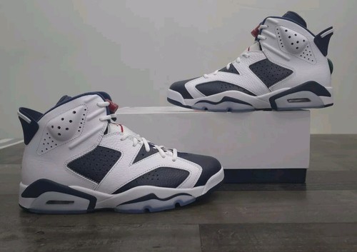 Nike Air Jordan 6 Retro Shoes Olympic White Navy Blue CT8529-164 Men's Size 9.5