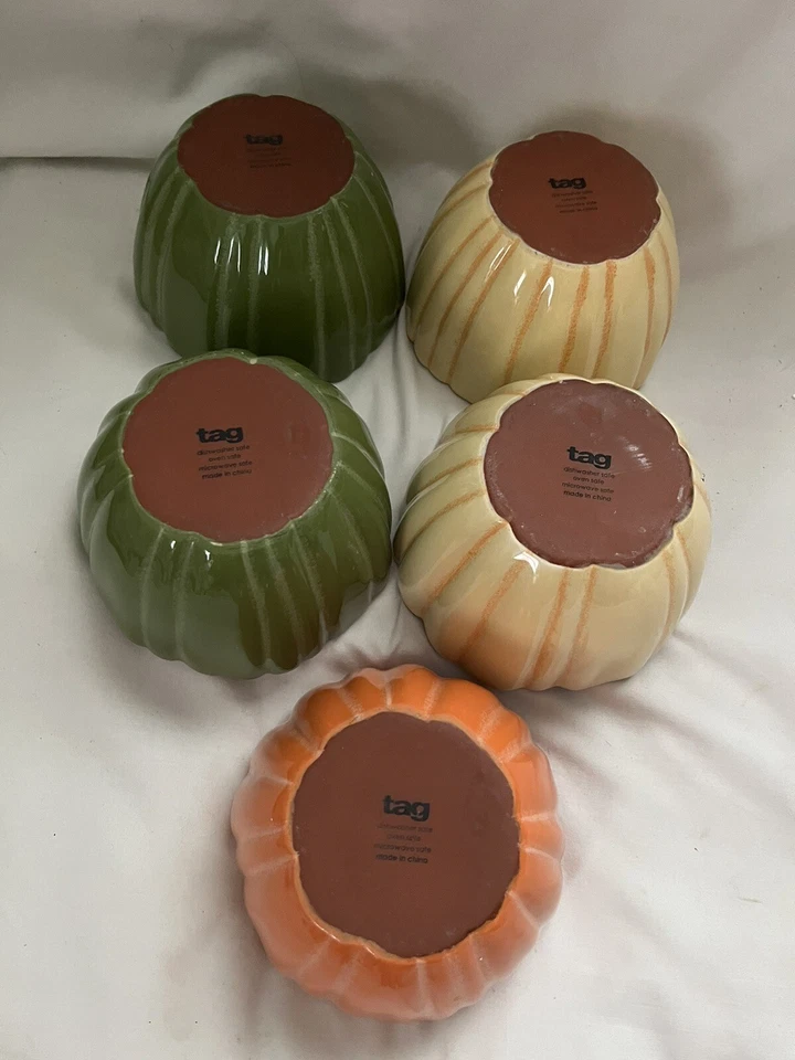 TAG Autumn Harvest Gres Calabaza Cuencos Condimento Dip Sopa, 4,25” Ancho, Juego de 5 Foto 3 de 4