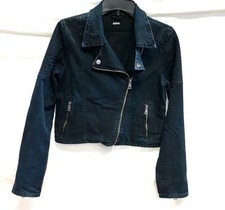 Hudson Jeans Black Denim Moto Motorcycle Biker Asymmetric Zip Crop Jacket Xl 14
