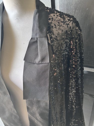 Long Black Sequin Whimsigoth Glam Rock Y2K Open Cardigan Blazer Coverup Sz 44 - Picture 4 of 13