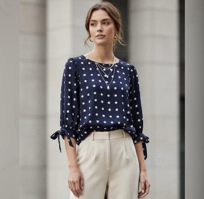 Metaphor Navy and White Polka Dot Blouse 1990 s style trend