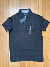 NWT Tommy Hilfiger Men Slim Fit Pique Short Sleeve Polo Shirt, Gray, Small
