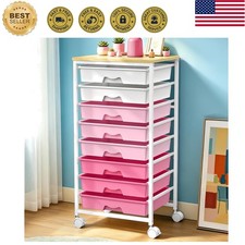 Rolling Storage Utility Cart With 8 Drawers, Storage Drawer Cart with Wooden ...