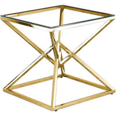 Best Master Furniture 22'' Modern Tempered Glass Top End Table in Gold/Clear