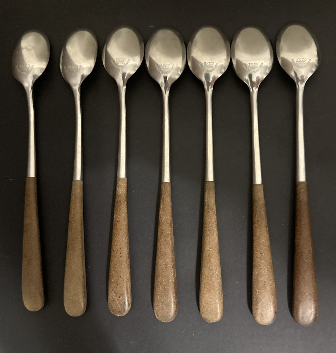 Vintage Ecko Epic Eterna Canoe Muffin 7 Iced Tea Spoons Forged Stainless