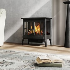 Freestanding Electric Fireplace Fire Flame Effect Heater Log Burner Stove Black