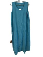 J.JILL Pure Jill Aqua Linen Faux Wrap  Asymmetrical Hem Midi Dress Vacation L