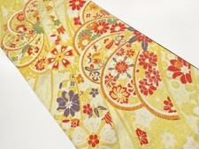 7721856: JAPANESE KIMONO / FUKURO OBI / SILK / SAGANISHIKI / WOVEN FLOWERS & TRE