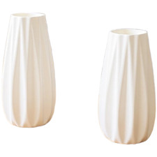 Nordic Aesthetic White Plastic Vase Striped Form for Tranquil Interior
