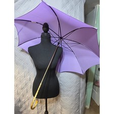Shedrain Vintage Purple Umbrella Gold Twisted Metal Crook Handle Made in USA