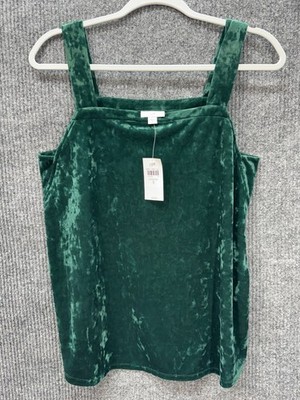 J. Jill Crushed Velvet Tank Top Womens Small Boxwood Green Square Neck Boxy NEW