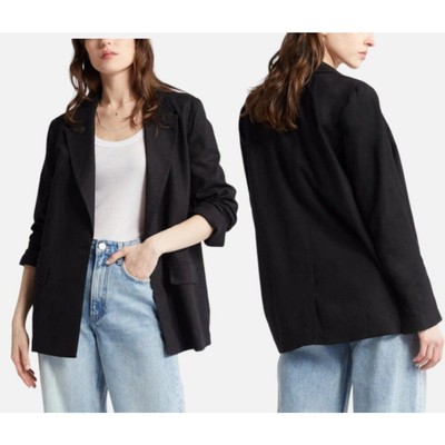 Treasure & Bond Women's Black Linen Blend One Button Lined Blazer XS NWOT