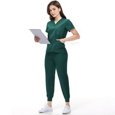 Scrubs Set for Women Nurse Uniform Jogger Suit V-Neck Scrub Top Jogger Pant ...