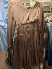 Nine West Women’s Brown Fit & Flare Pleated V-Neck Long Sleeve Dress M