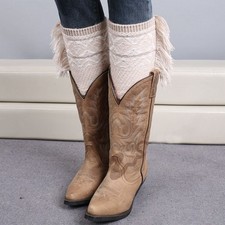  JB 2 Pairs Of Girls Crochet Lace Decorative Boots Cuffs Hat Socks Winter Socks