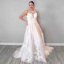 Charming Scoop Neckline Sleeveless A-Line Wedding Dress Open Back Floor Length