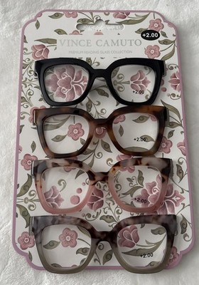 VINCE CAMUTO PREMIUM  THICK READING 4 PK BLACK.TORTOISE,ANIMAL READERS +2.00 NEW