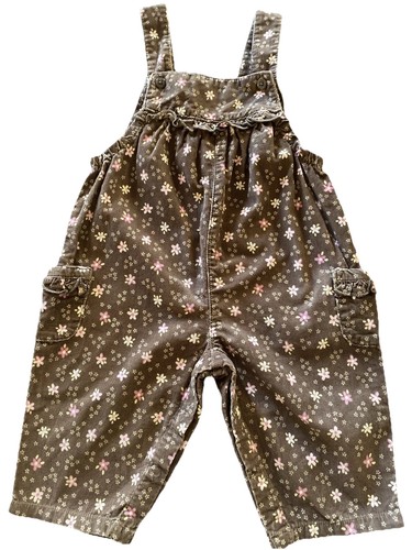 Vtg Carters Baby Floral Bubble Romper Overalls Brown Corduroy 9 Months