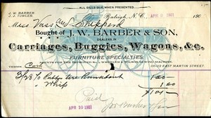 Barber & Son receipt-carriages, buggies, wagons,whips