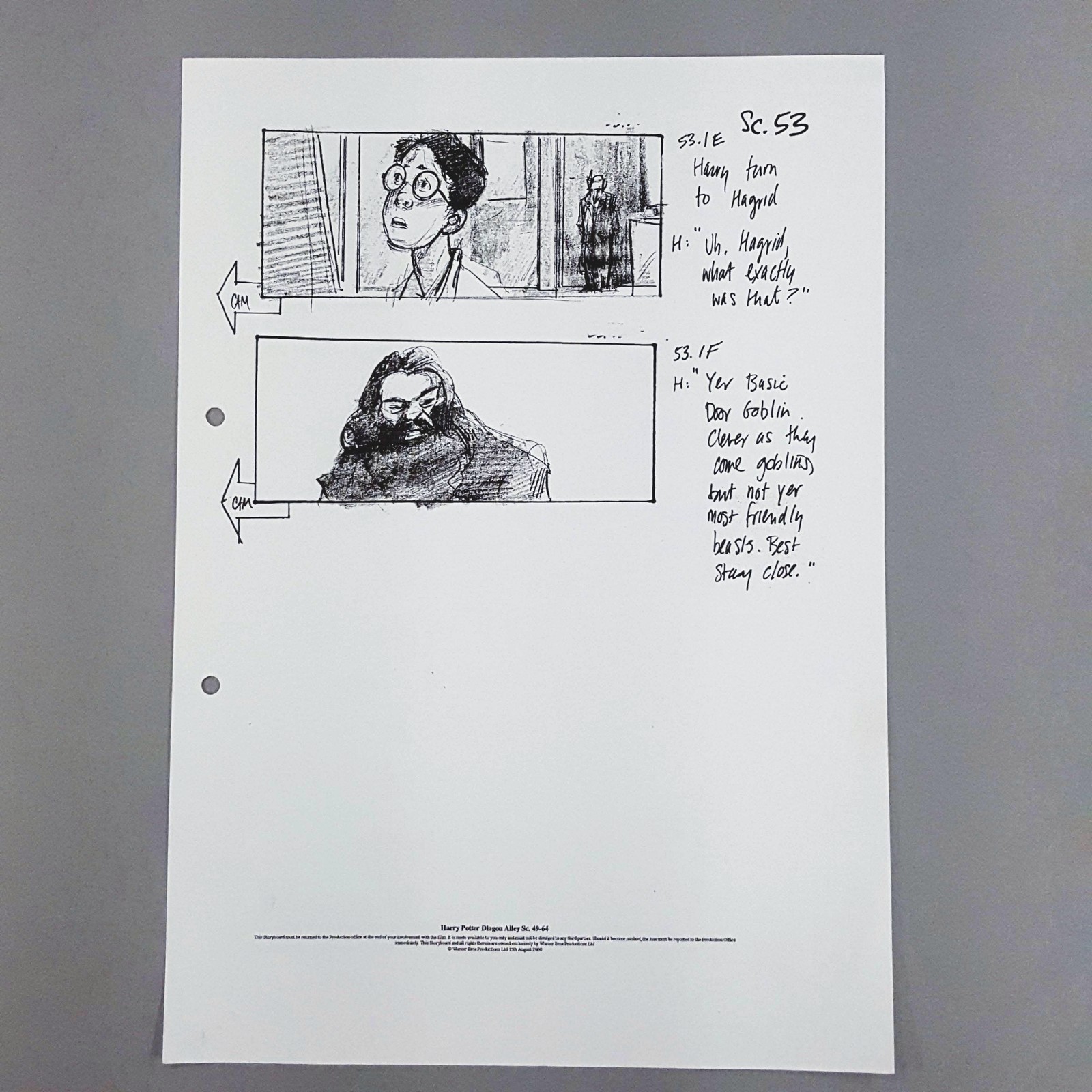 Harry Potter J.K. Rowling Film Used Storyboard Sc.53 Diagon Alley Gringotts Prop