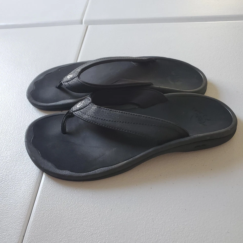 Sapatos femininos OluKai Ohana tamanho 7 preto sandálias chinelos sintéticos 20110-4040 - Imagem 4 de 4