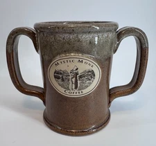 Sunset Hill Stoneware Mystic Monk Dual Handle Coffee Tea Mug Cup Brown Drip USA