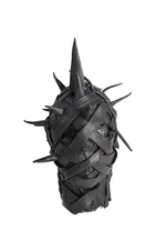 Black Leather Spiked Gimp Hood | Strapped Full Face Fetish & Cosplay Mask