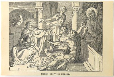 1902 Apostle Peter Denies Knowing Christ Wood Engraving Betrayal Religious A11A