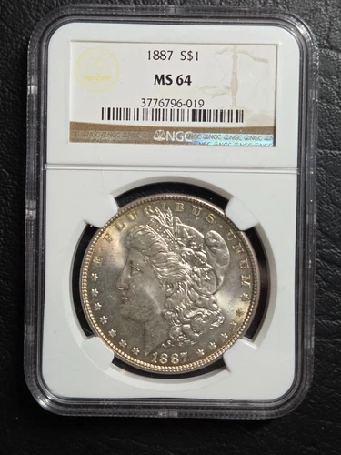 Beautiful 1887 Morgan Silver Dollar NGC Graded MS 64, Beautiful Toning