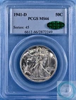 1941-D Walking Liberty Half Dollar PCGS MS66 w/CAC - Brilliant Champagne White