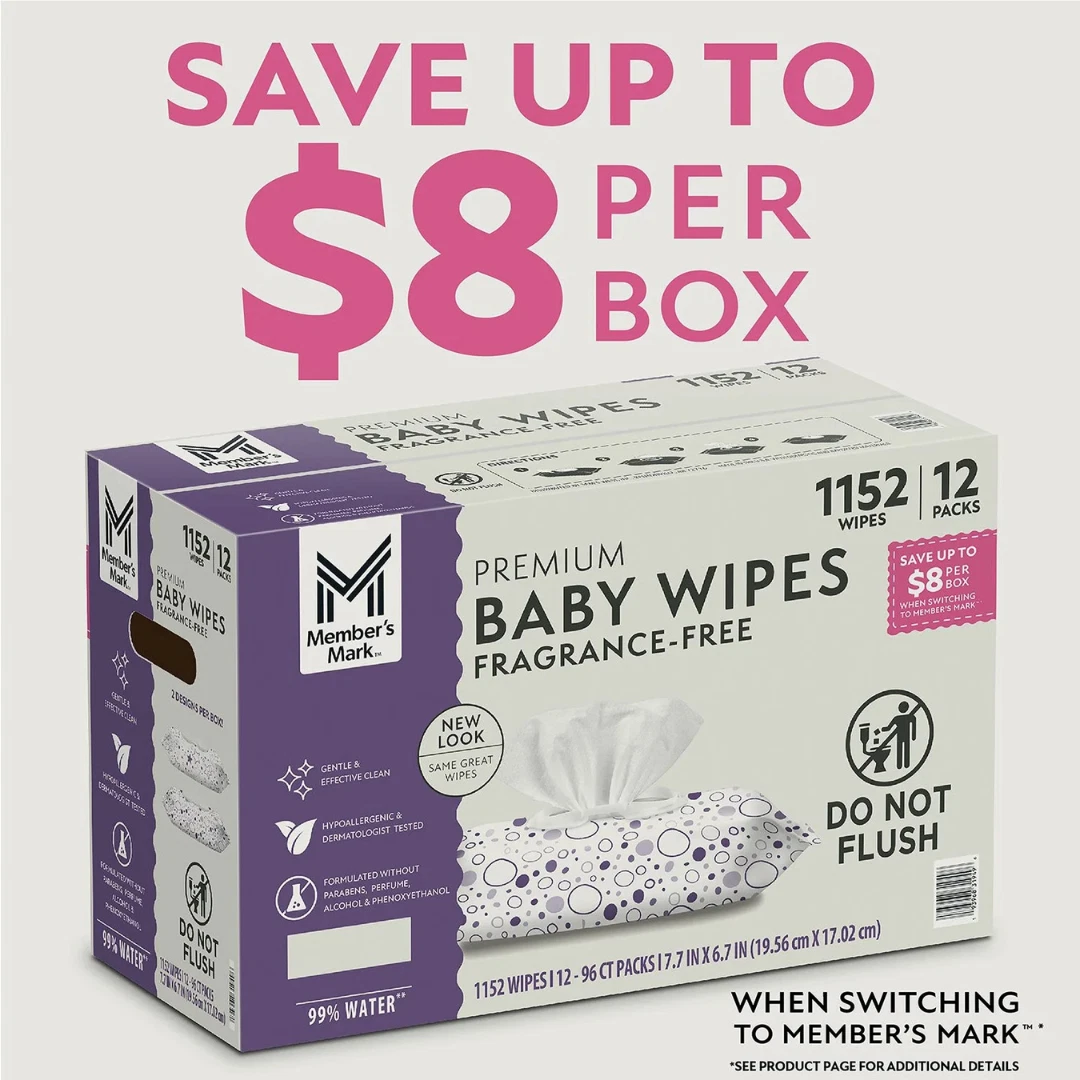 Member's Mark Premium Baby Wipes Fragrance Free 12 pk 1152 Wipes