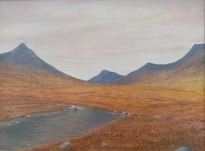 J Sinclair Glen Sannox Arran Burn Highlands Schottland gerahmt Öl auf Karton 2011