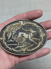 vintage DEER belt buckle INCOLAY STONE buck WESTERN cowboy NATURE hunting