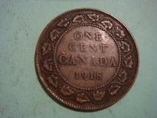 1918 Canada One Cent in Fine+ Condition - nice large cent King George