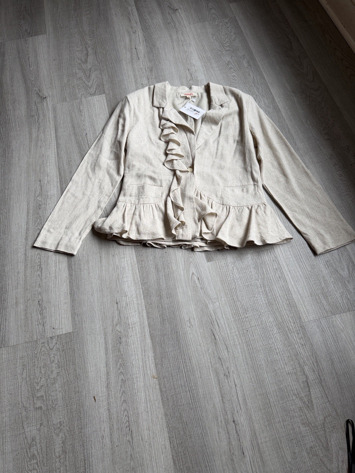 Mazik Ruffle Peplum Blazer NWT Size S Beige Boutique Jacket