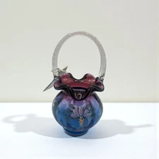 Fenton Art Glass 7" Mulberry Basket, HP, LTD /1950, Honor Collection Hand painte