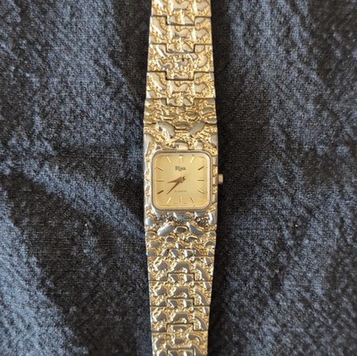 Risa Quartz Gold Tone Square Analog Women's Wristwatch Metal - New Battery 