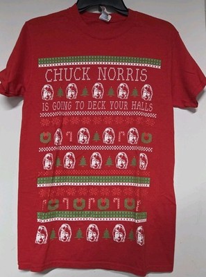 Chuck Norris Deck the Halls Holiday Christmas T-Shirt Ugly Sweater Style, Men S