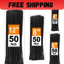 Zip Ties Assorted Sizes 4 6 8 12 Inch, 200 Pack, Black Cable Ties, UV Resistant