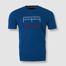  61 Tommy Hilfiger Men's Blue Short-Sleeve Linear Flag Outline T-Shirt Size L