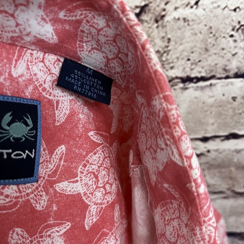 Charleston Threads Shirt Mens Medium Coral Turtle Linen Button Short Sleeve - Picture 7 of 8